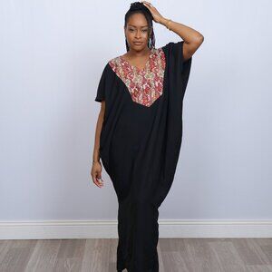 African Print Maxi Dress with Pockets & Rhinestones – Bubu, Boubou, Mumu Style